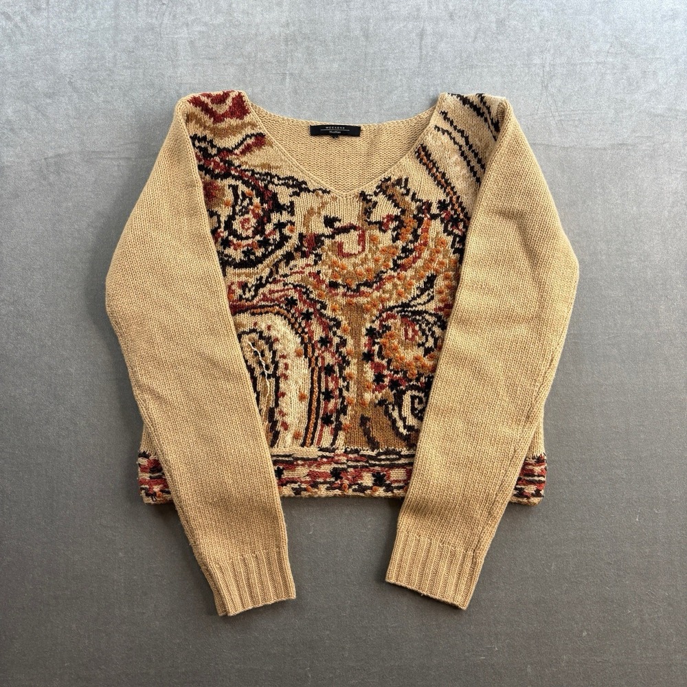 Weekend MaxMara Wool Knit Sweater Paisley Beige Boho Women's L